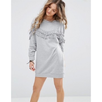 TE8752MRFS Tassel round neck long sleeve fleece dress