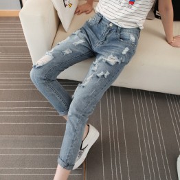 TE8836XCW 2016 autumn BF style loose holes harem jeans