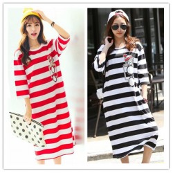 TE1507GJWL Loose casual comfortable print stripes long t-shirt dress