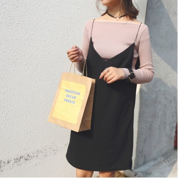 TE9665ATSS Korean fashion v neck suspender dress