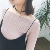 TE9668ATSS Korean fashion boat neck slim knitting tops