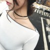 TE9668ATSS Korean fashion boat neck slim knitting tops