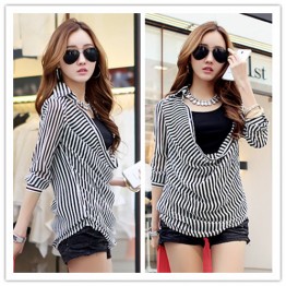 TE1367GJWL Korean fashion stripes blouse with inner vest