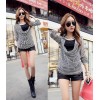 TE1367GJWL Korean fashion stripes blouse with inner vest