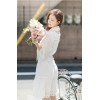 TE1373GJWL Korean fashion comfortable slim waist hollow out lace cotton dress
