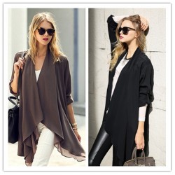 TE1374GJWL Euramerican fashion splicing wide hem casual loose cardigan