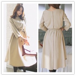 TE1380GJWL Fashion trendy elegant charming waist buttons long sleeve dress