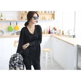 TE1385GJWL New style Korean fashion casual loose back lacing v neck t-shirt