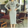 TE1390GJWL Korean fashion print slim long dress with cap