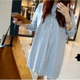 TE1392GJWL Korean fashion loose casual stand collar stripes dress