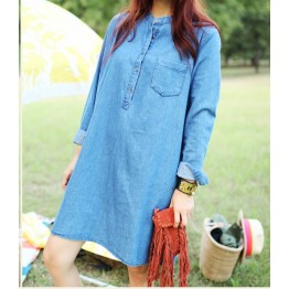 TE1393GJWL Korean fashion loose casual denim slit dress