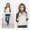 TE1397GJWL Korean fashion splicing dot chiffon cotton lace tops