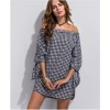 TE1191BNYR Euramerican fashion boat neck off shoulder check long sleeve blouse