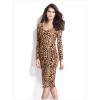 TE1192BNYR New style long sleeve v neck leopard slit long dress