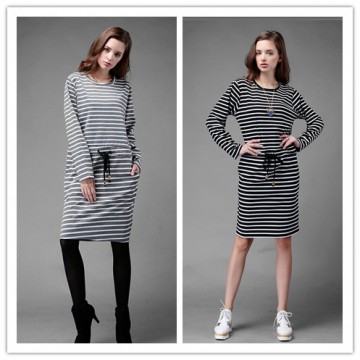 TE1366GJWL Euramerican fashion casual loose drawstring waist stripes dress