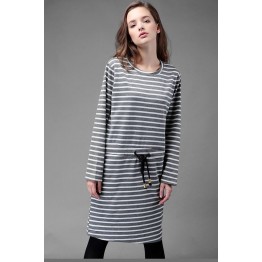 TE1366GJWL Euramerican fashion casual loose drawstring waist stripes dress