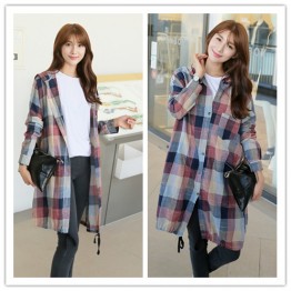 TE1503GJWL Autumn style loose joker big plaid long blouse