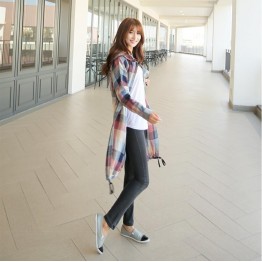 TE1503GJWL Autumn style loose joker big plaid long blouse