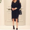 TE3069YZS Large size v neck off shoulder irregular slit long sleeve t-shirt dress