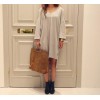 TE3069YZS Large size v neck off shoulder irregular slit long sleeve t-shirt dress