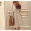 TE3069YZS Large size v neck off shoulder irregular slit long sleeve t-shirt dress