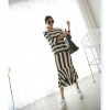 TE3070YZS Large size stripes three quarter sleeve tops with fishtail skirt