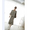 TE3070YZS Large size stripes three quarter sleeve tops with fishtail skirt