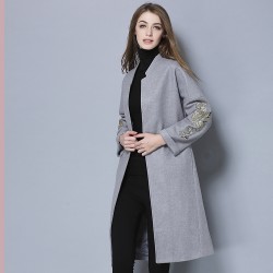 TE5685OSMY New style slim joker embroidery sleeve woolen long coat