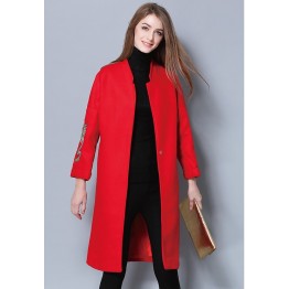 TE5685OSMY New style slim joker embroidery sleeve woolen long coat