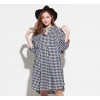 TE6484YZS 2016 autumn large size black and white checks slim waist shirt dress