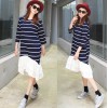 TE6485YZS Large size stripes splicing flouncing hem long sleeve dress