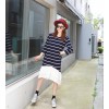 TE6485YZS Large size stripes splicing flouncing hem long sleeve dress