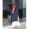 TE6485YZS Large size stripes splicing flouncing hem long sleeve dress