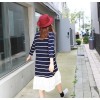 TE6485YZS Large size stripes splicing flouncing hem long sleeve dress