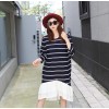 TE6485YZS Large size stripes splicing flouncing hem long sleeve dress