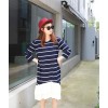 TE6485YZS Large size stripes splicing flouncing hem long sleeve dress