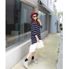 TE6485YZS Large size stripes splicing flouncing hem long sleeve dress