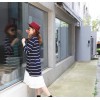 TE6485YZS Large size stripes splicing flouncing hem long sleeve dress