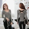 TE6487YZS New style sweet classic stripes splicing long sleeve backless t-shirt