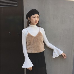 TE697MEH Korean fashion chic plush gallus vest with bishop sleeve t-shirt