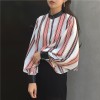 TE698MEH Korean fashion chic batwing sleeve leather splicing cuff chiffon blouse