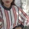 TE698MEH Korean fashion chic batwing sleeve leather splicing cuff chiffon blouse