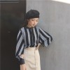 TE698MEH Korean fashion chic batwing sleeve leather splicing cuff chiffon blouse