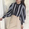 TE698MEH Korean fashion chic batwing sleeve leather splicing cuff chiffon blouse