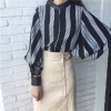 TE698MEH Korean fashion chic batwing sleeve leather splicing cuff chiffon blouse