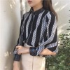 TE698MEH Korean fashion chic batwing sleeve leather splicing cuff chiffon blouse