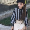 TE698MEH Korean fashion chic batwing sleeve leather splicing cuff chiffon blouse