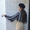 TE698MEH Korean fashion chic batwing sleeve leather splicing cuff chiffon blouse