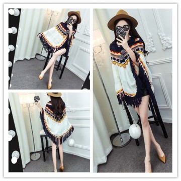 TE1267YYG Tassel geometry national style knitting cloak