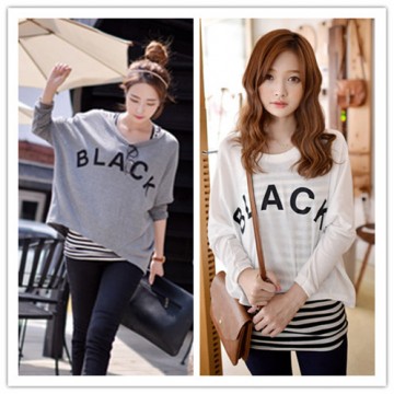 TE1512GJWL Loose fashion print t-shirt with stripes vest